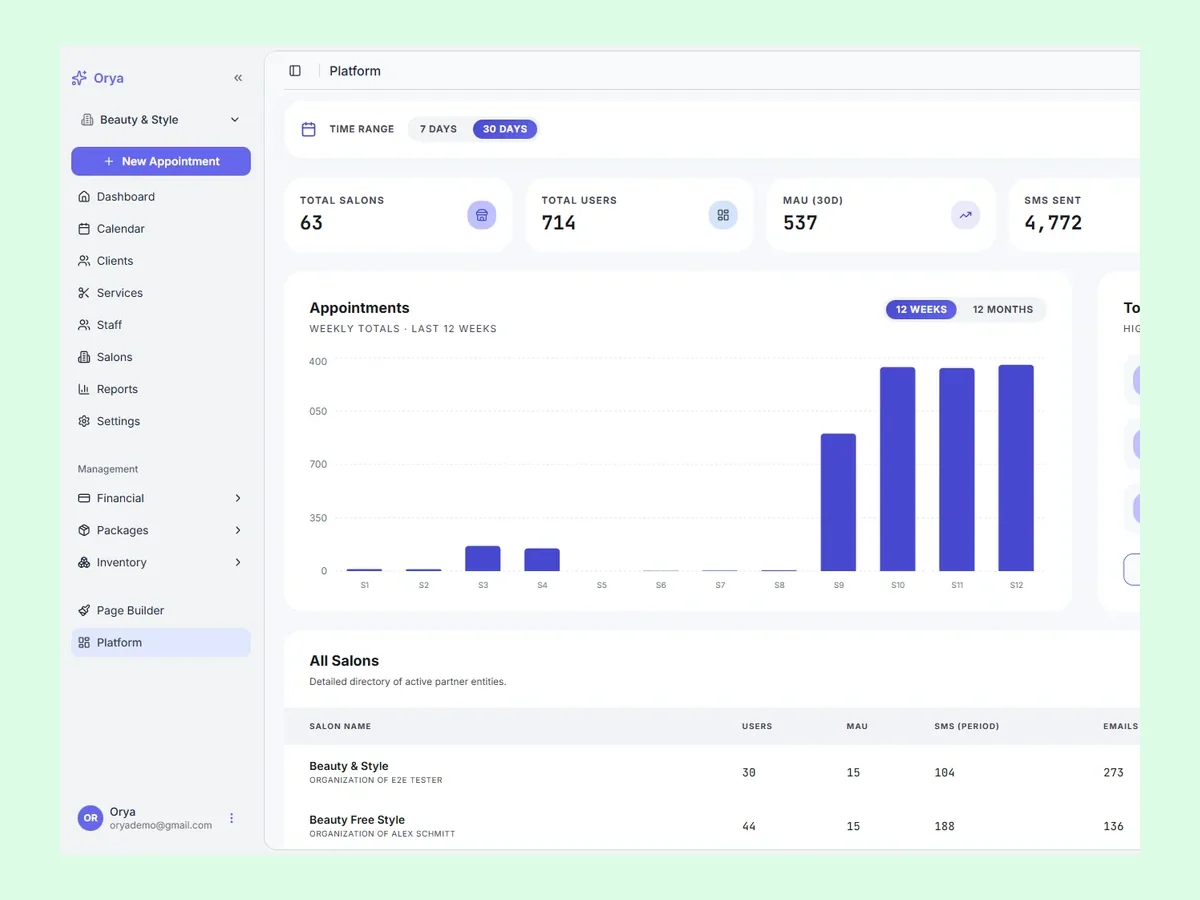 Orya public booking flow for wellness services